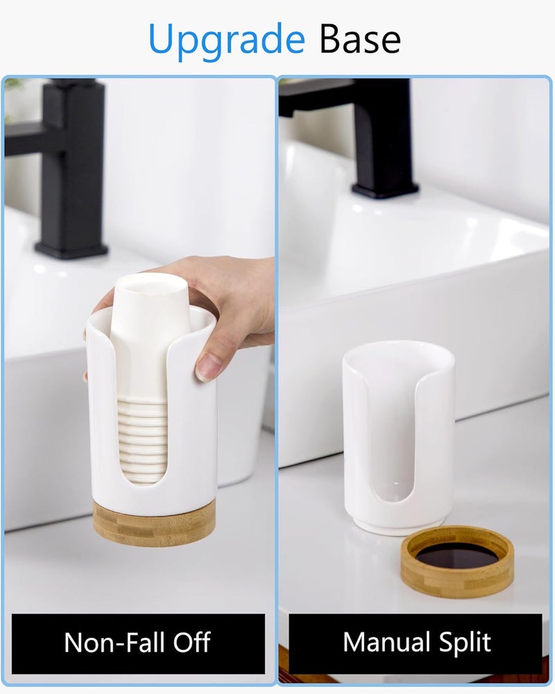Viosuniu Ceramic Bathroom Cups Dispenser - 3-5 oz Disposable Paper & Plastic Bathroom Cups Holder - Mouthwash Cups Dispenser for Bathroom, Guest Toiletries, Countertop - BPA Free (White, 2 Pack) - Image 3